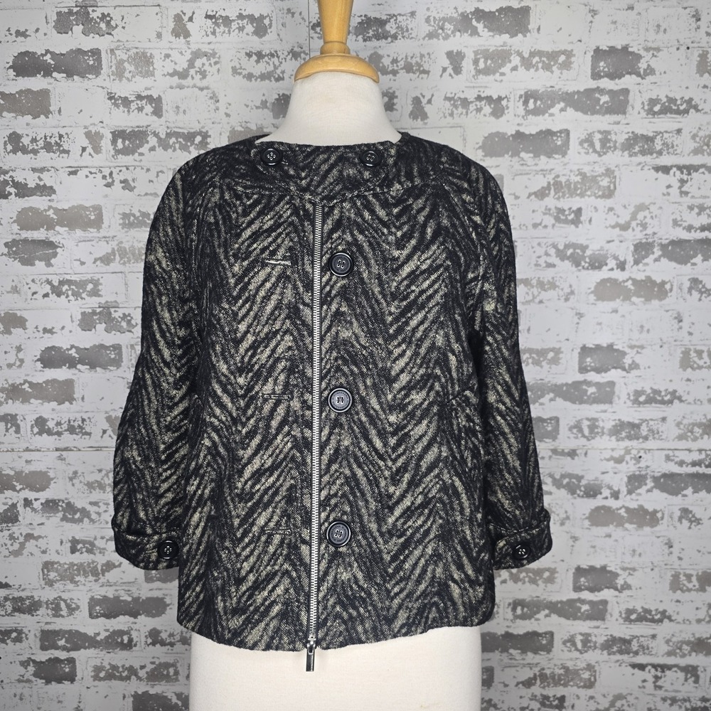 BCBGMAXAZRIA Jacket Womens Sz M Woven Cotton Wool Cropped Black Tara Trapeze NWT
